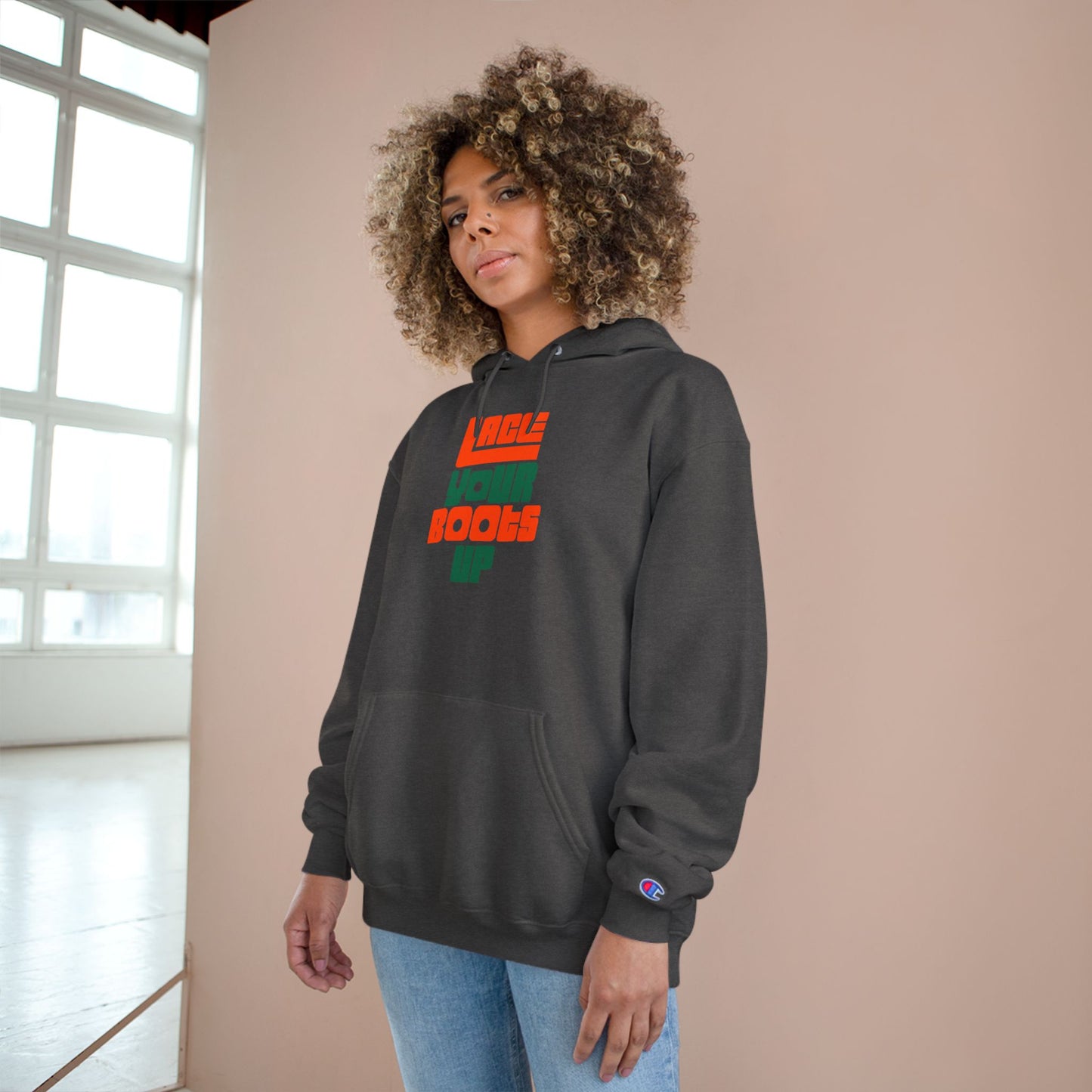 Lace Your Boots Up Hoodie — Retro Streetwear Champion Pullover