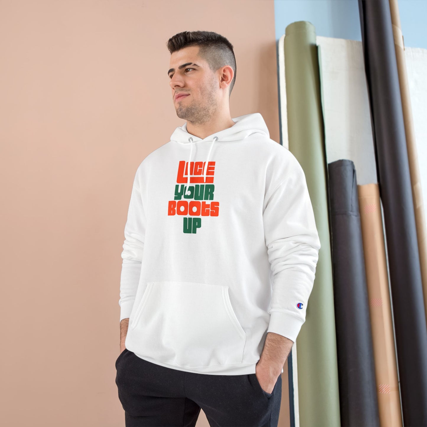 Lace Your Boots Up Hoodie — Retro Streetwear Champion Pullover