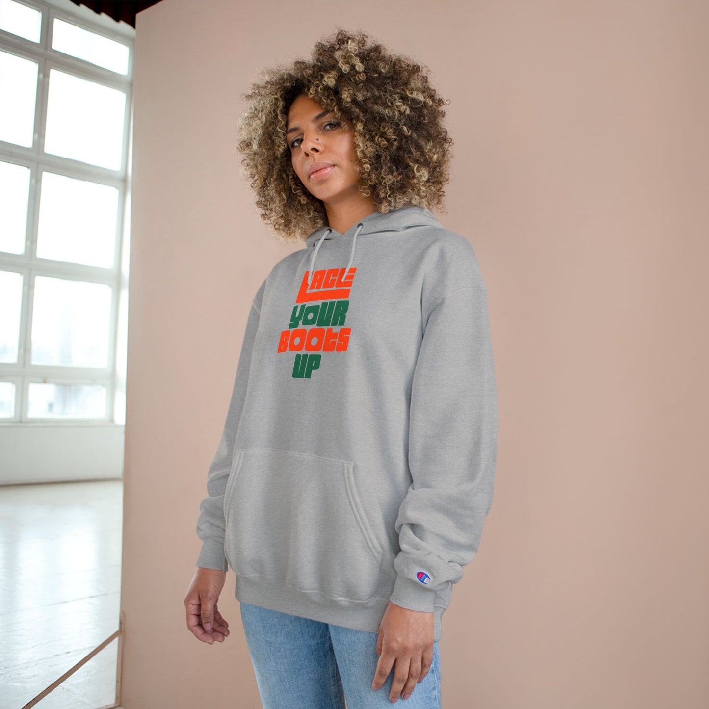 Lace Your Boots Up Hoodie — Retro Streetwear Champion Pullover