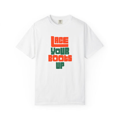 Lace Your Boots Up T-Shirt — Retro Block Letter Graphic Tee