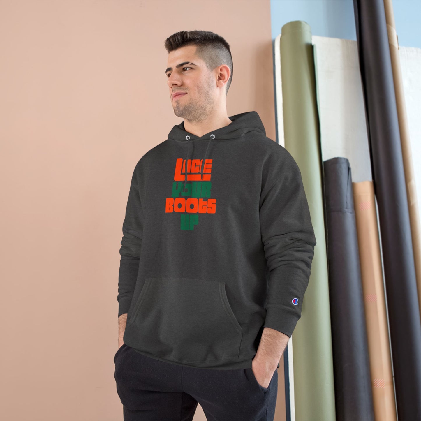 Lace Your Boots Up Hoodie — Retro Streetwear Champion Pullover